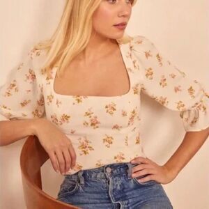 Reformation Georgia Cream Top Blouse Floral Size 10